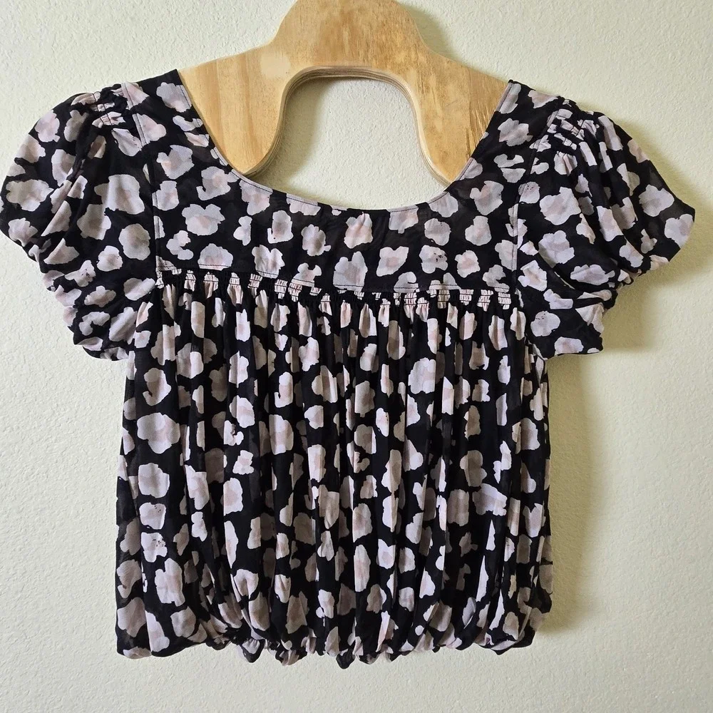 Free People Top Womens Large Black White Ready For This Mesh Bubble Hem Blouse